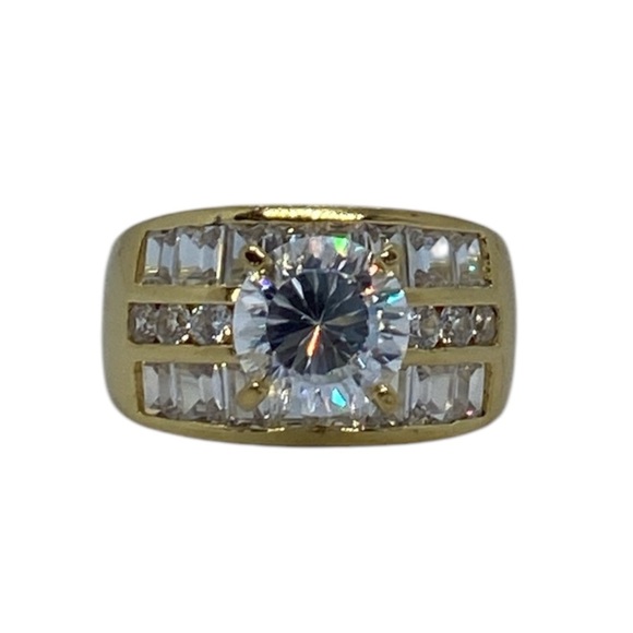 PAJ 925 Sterling Silver w. Gold Vermeil Round Baguette & Pave CZ Ring Size 9.5 - Picture 4 of 8